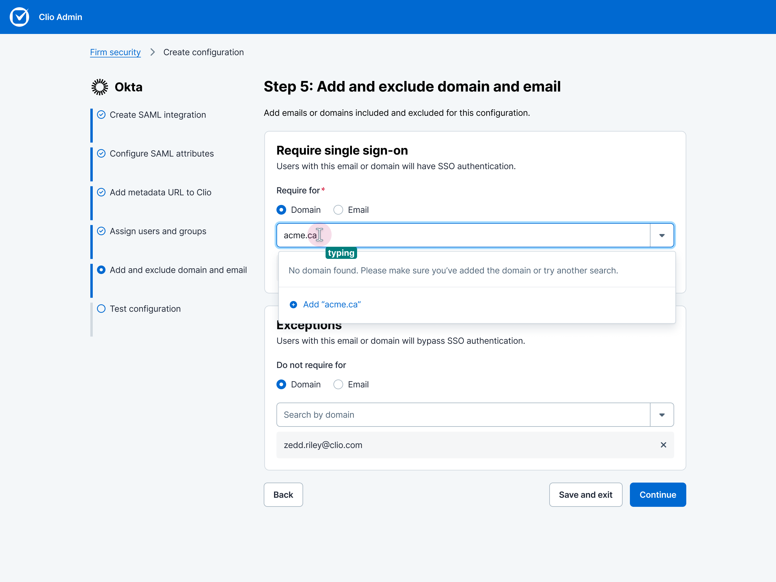 Add domain – typing