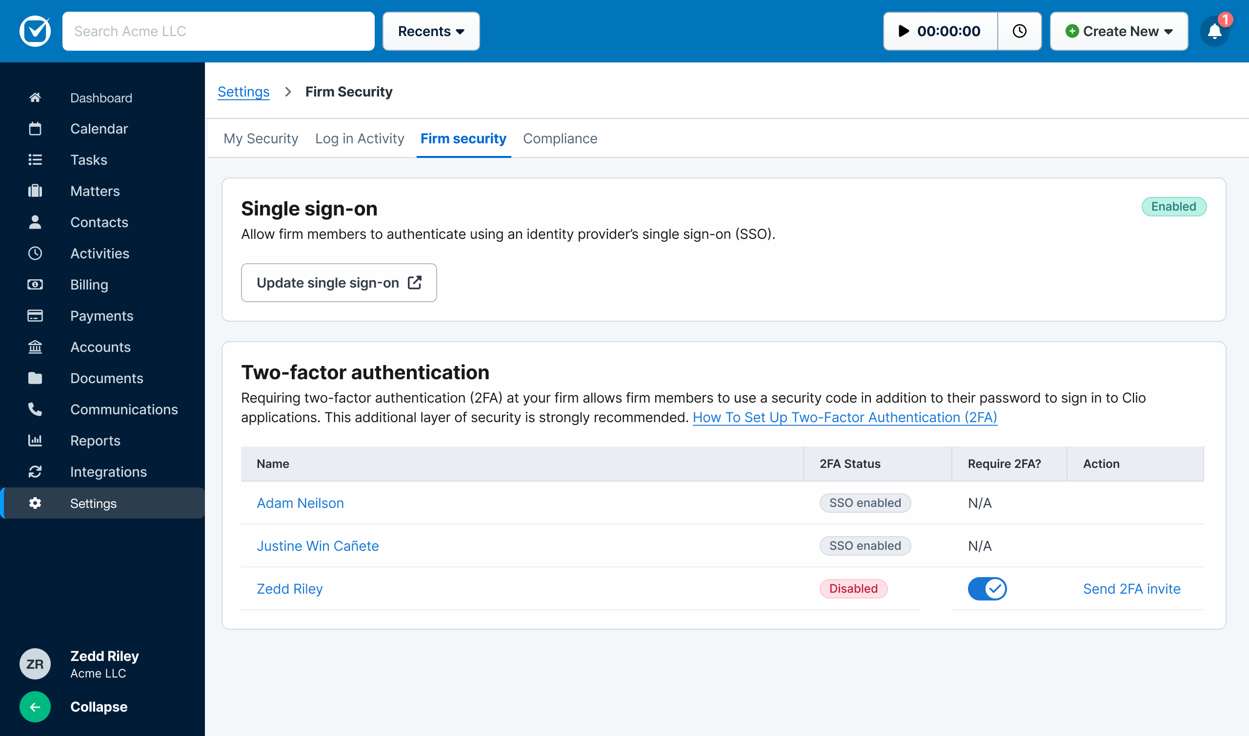 Firm security settings
