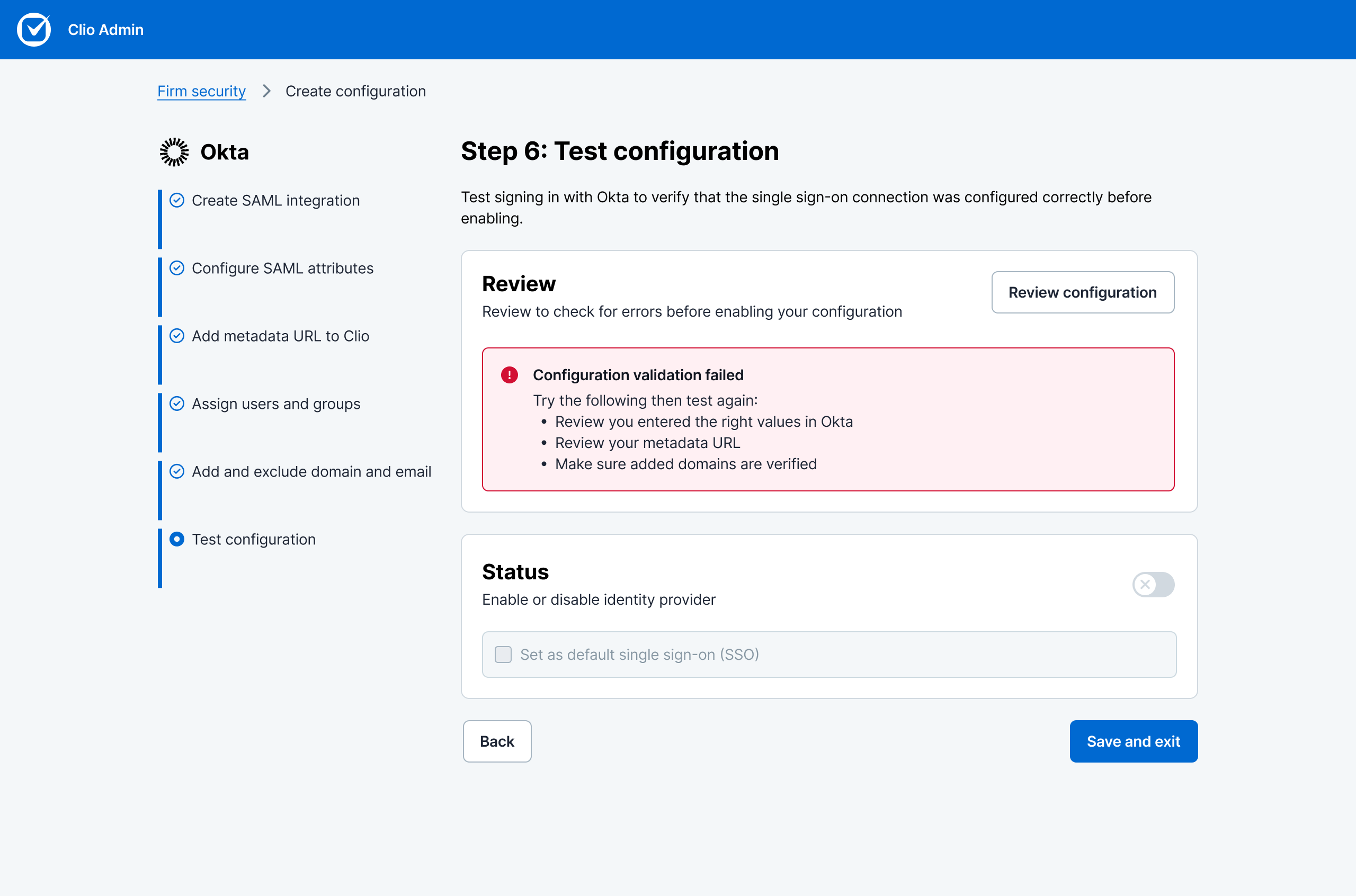 Test Auth – error